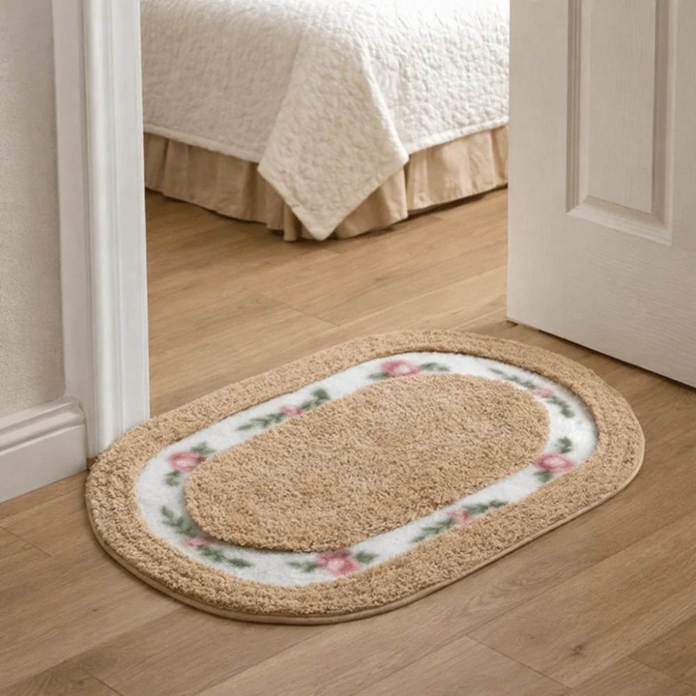 Romantic Fluffy Rose Pattern Door Mat Absorbent Nonslip Bath Mat Thickened Pastoral Style Carpet Living Room Vue