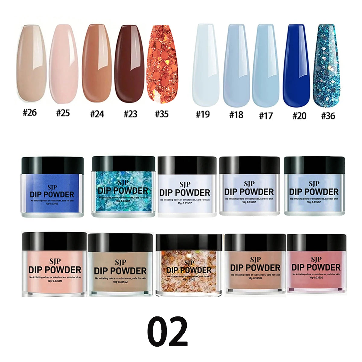 1 Set 10 Pcs Nail Dipping Powder Set with Colorful Long-Lasting Acrylic Powder Suitable for Home Nail Art Creation Salon DIY Vue 02