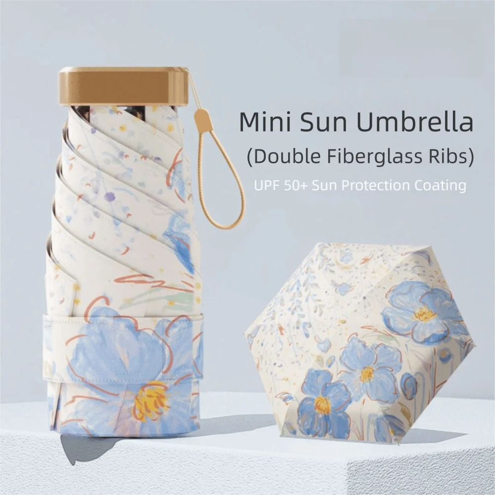 Floral Pattern Sunshade Umbrella Windproof Comfortable Handle Folding Rain Umbrella UV Protection Portable Mini Parasol Women Vue
