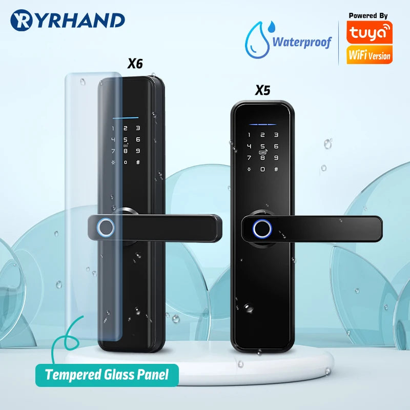 Waterproof Cerradura Intelige Tuya Biometric Fingerprint Security Intelligent Smart WiFi APP Password Electronic Smart Door Lock Vue
