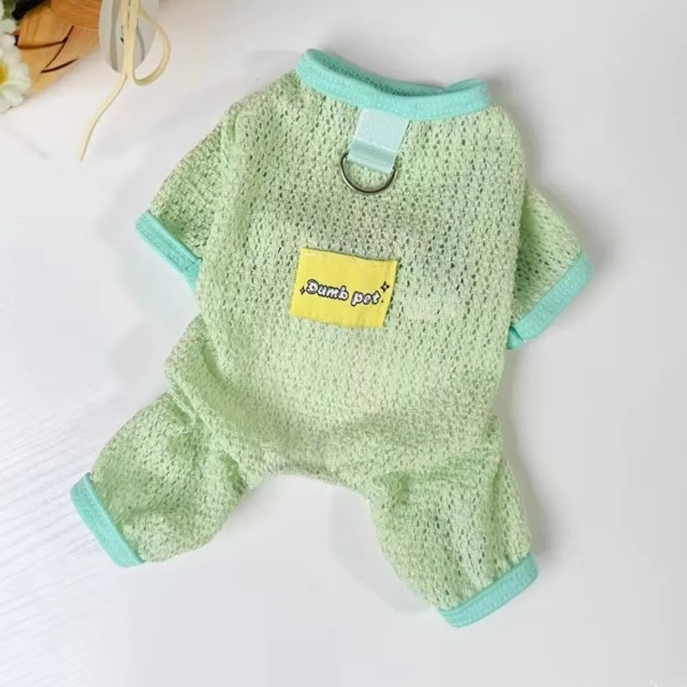 Breathable Mesh Dog Sun Protection Clothes Quick Drying Thin Dog Cooling Jumpsuit with Traction Summer Pet Clothes Indoor Vue Green-XS