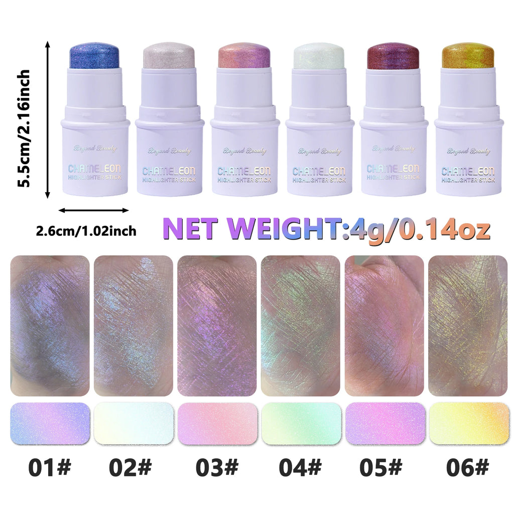 Chameleon Holographic Glitter Shimmer Stick,Makeup for Face and Body,Color Changing Under Light,Long Lasting Highly Pigmented Vue