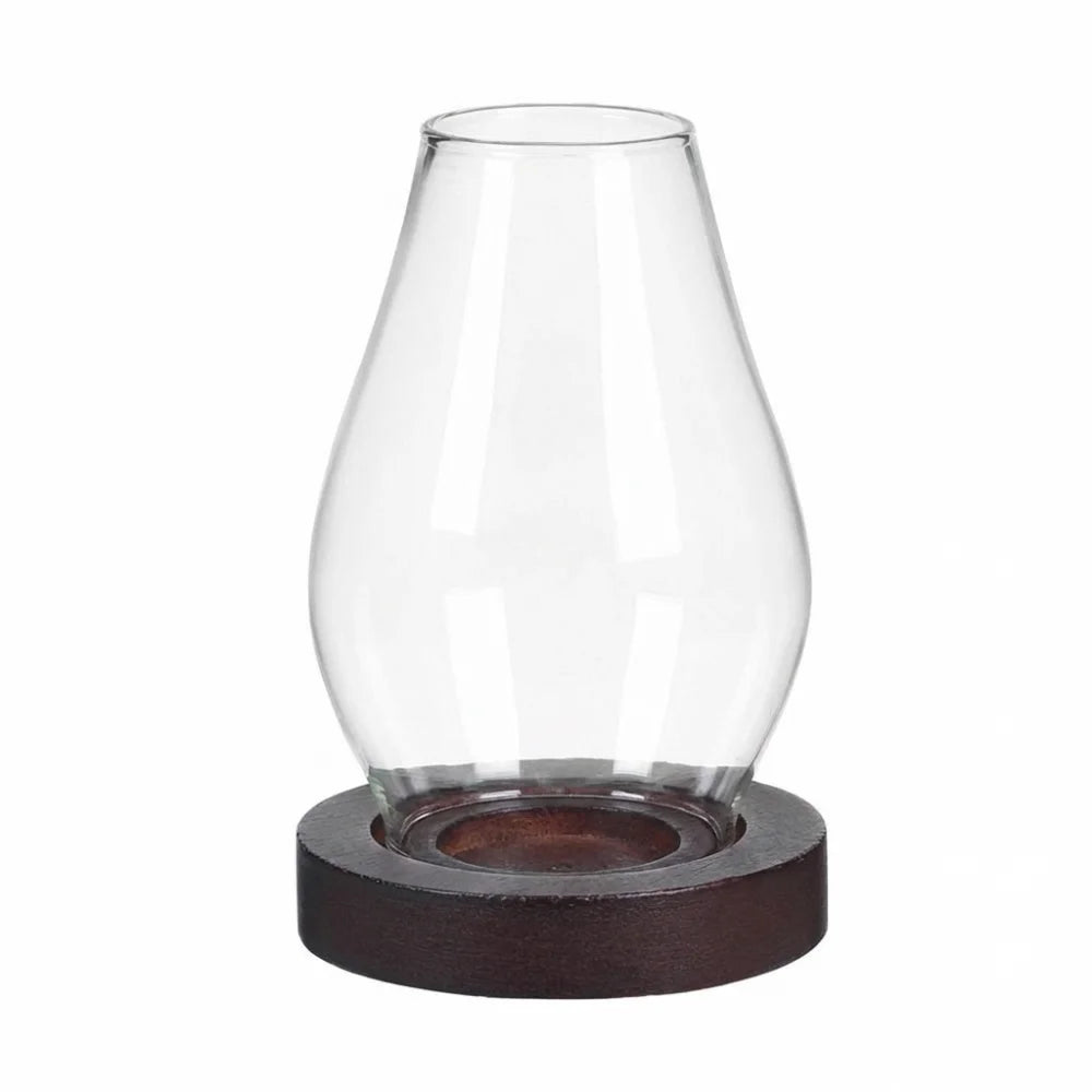 Windproof Glass Candle Holder Transparent Vintage Style Candle Cup Cover Heat-resistant Solid Wood Base Incenses Stove Lamp Vue Transparent