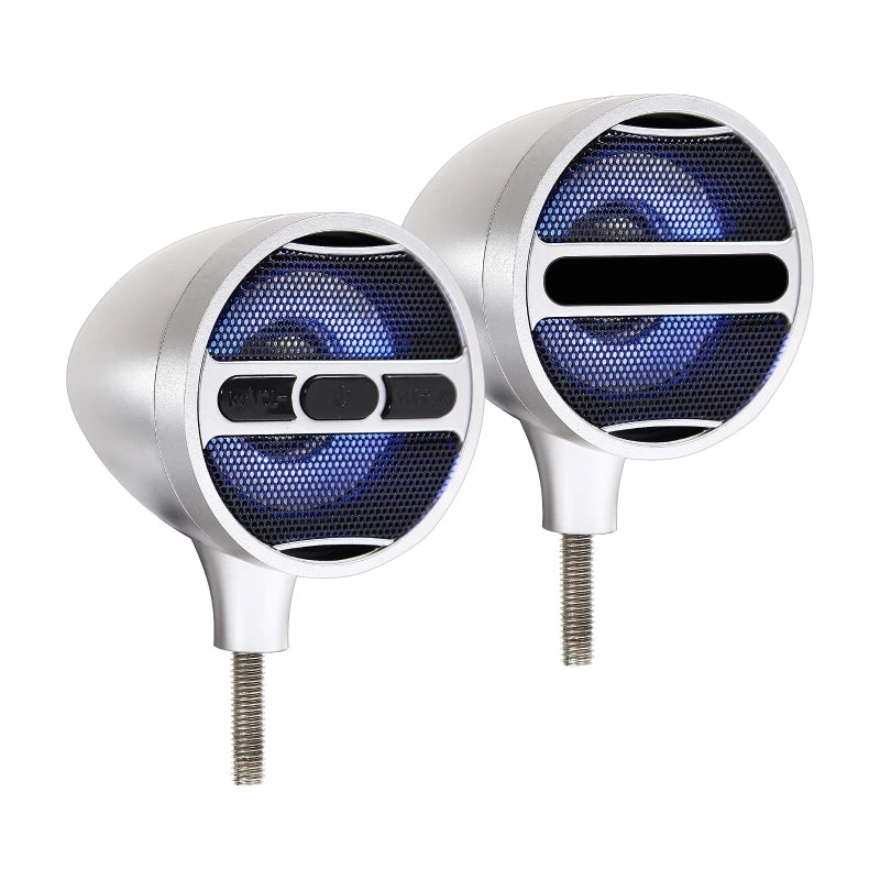 1Pair 3 Inch Motorcycle Stereo Motorbike Bluetooth Speaker Audio MP3 FM Radio with LED Atmosphere Light Vue