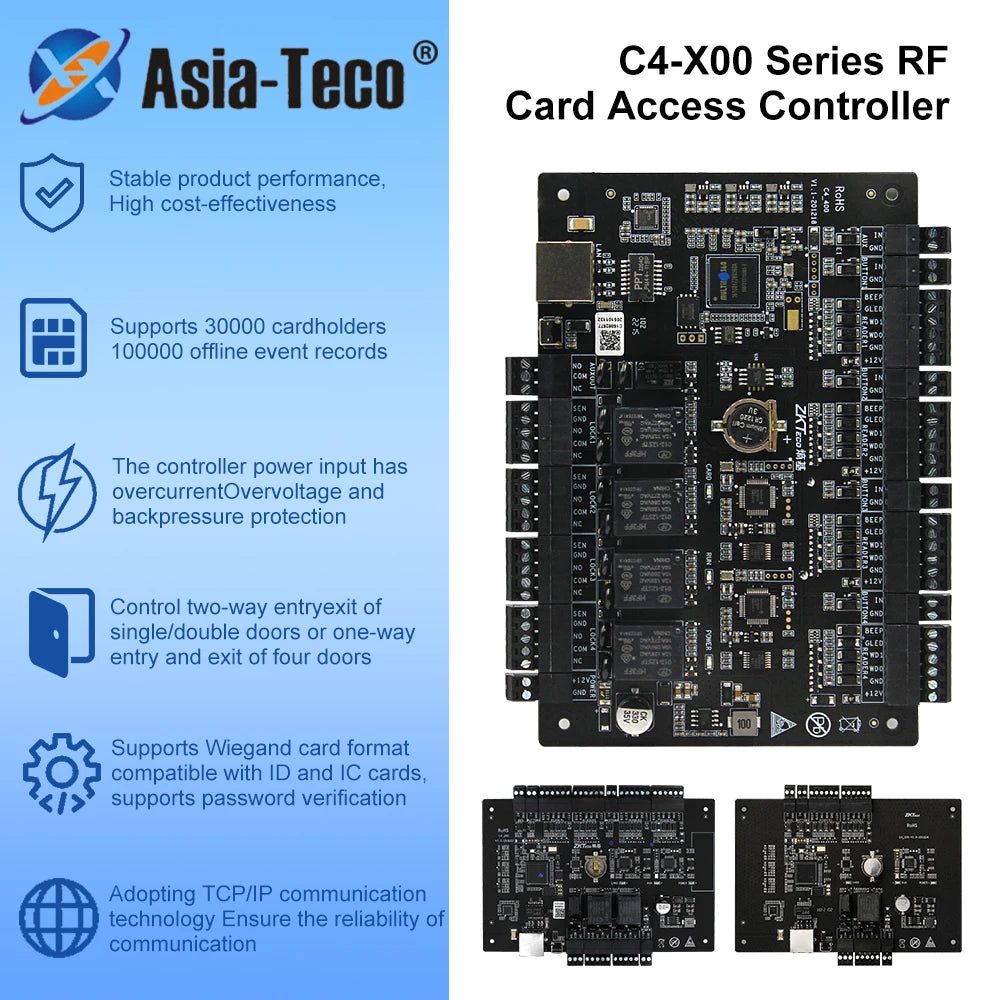 C4-100 C4-200 C4-400 1/2/4 Door Lock Controller Panel RFID Tcp Lan Access Control System 30000 User Wiegand Input for ZKTeco Vue