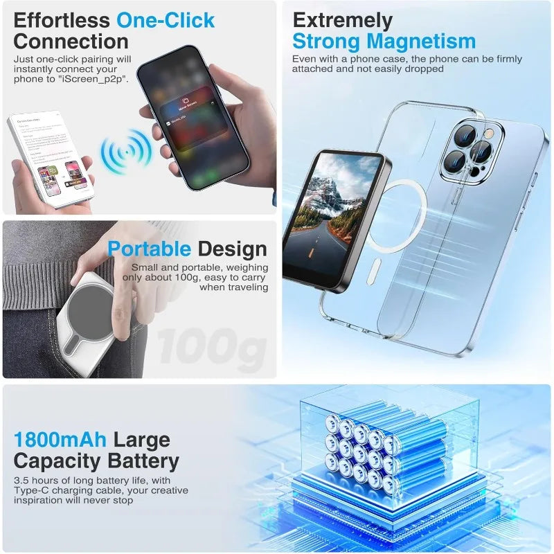 Vlog Selfie Monitor Screen Magnetic Phone Vlog Monitor Screen with Bluetooth Remote Back Camera Monitor for Live Stream Vlogging Vue