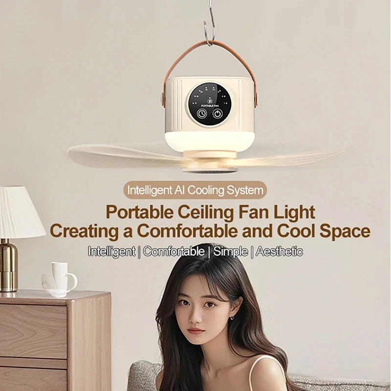 7200mAh Portable Rechargeable Ceiling Fan Wireless USB Hanging Fan Night Light for Student Dorm Bed Outdoor Camping Vue