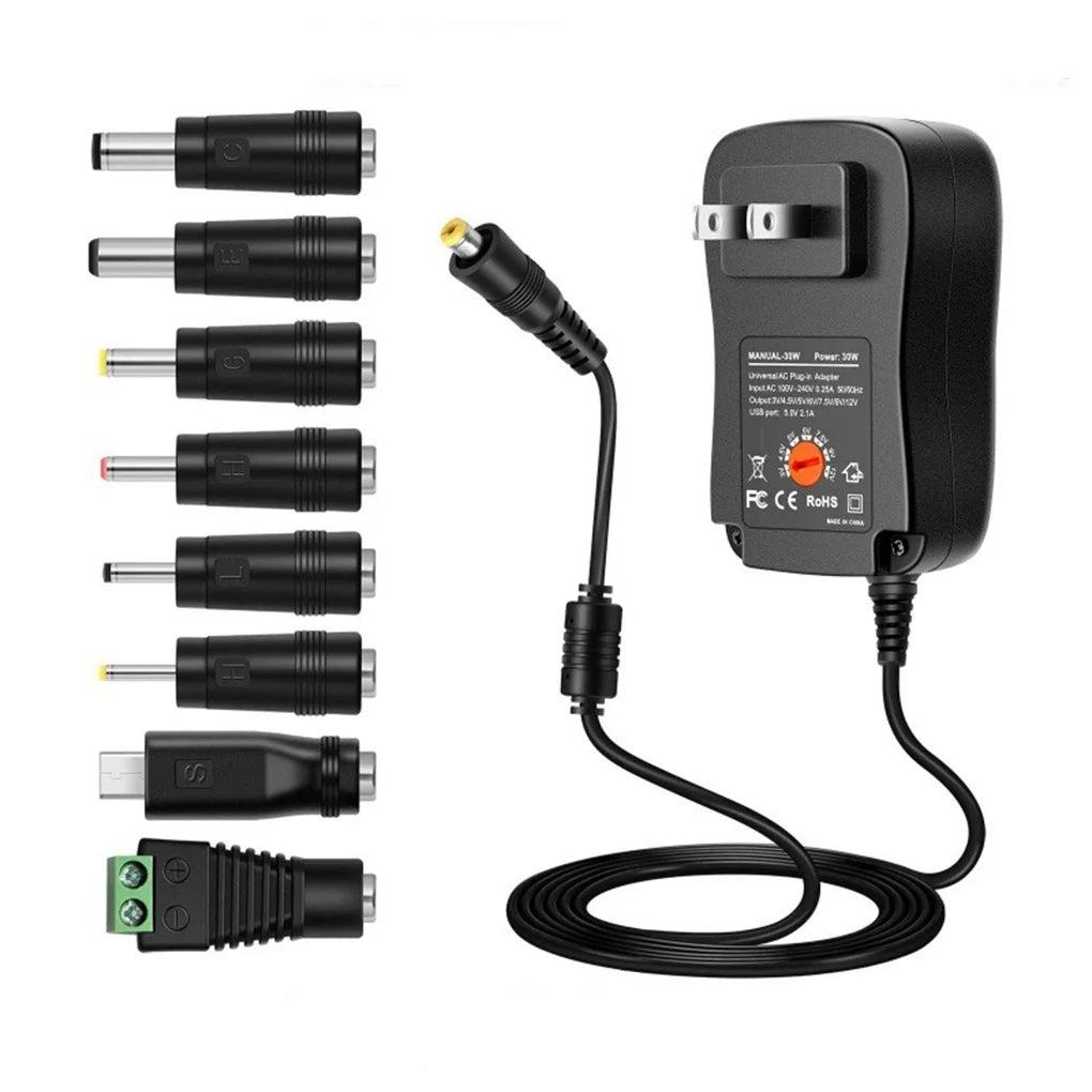Universal Adjustable Power Adapter 3V–12V | 8 DC Connectors Universal Power Adapter Vue