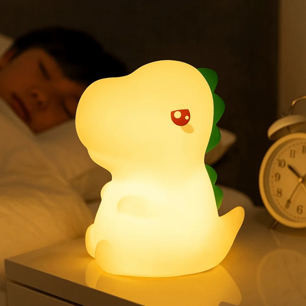 Warm Light Dinosaur Shape Silicone Night Light USB Charging Soft LED Night Lamp Cartoon Rechargeable Dimmable Lamp Bedside Vue