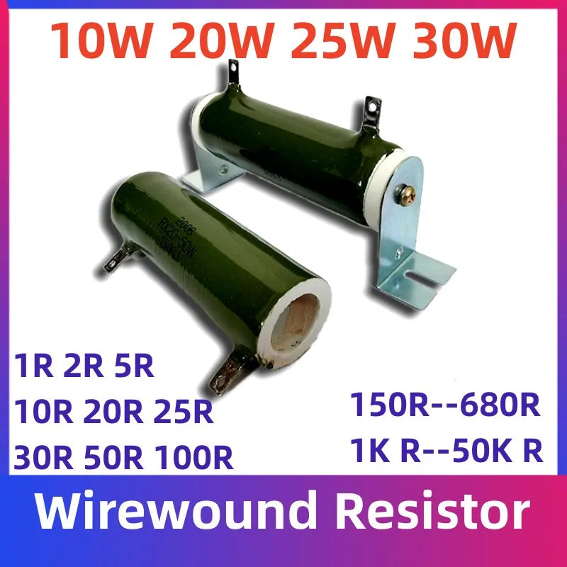 RX20 High Power Vitreous Tube Type Enamalled Wire-wound Resistor RX20-ZG11 10W 20W 25W 30W 1R 2R 5R 10R 20R 25R 30R 50R 100R Vue 50K 20W With Bracket