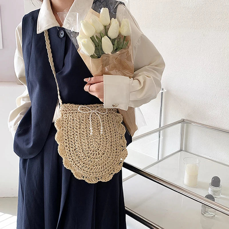 Women Fashion Woven Handbag Straw Tote Bag Vacation Shoulder Large