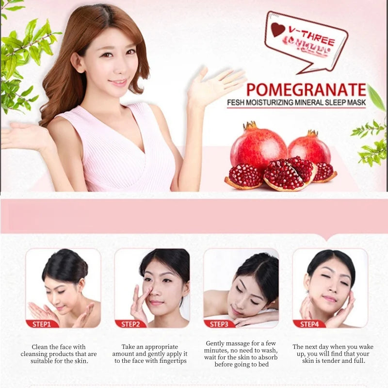 120g Pomegranate Fresh Moisturizing Sleeping Mask, Contains Pomegranate Fruit Extract, Moisturizes the Skin, Makes It Soft and Smooth, Provides Daily Skin Care Vue