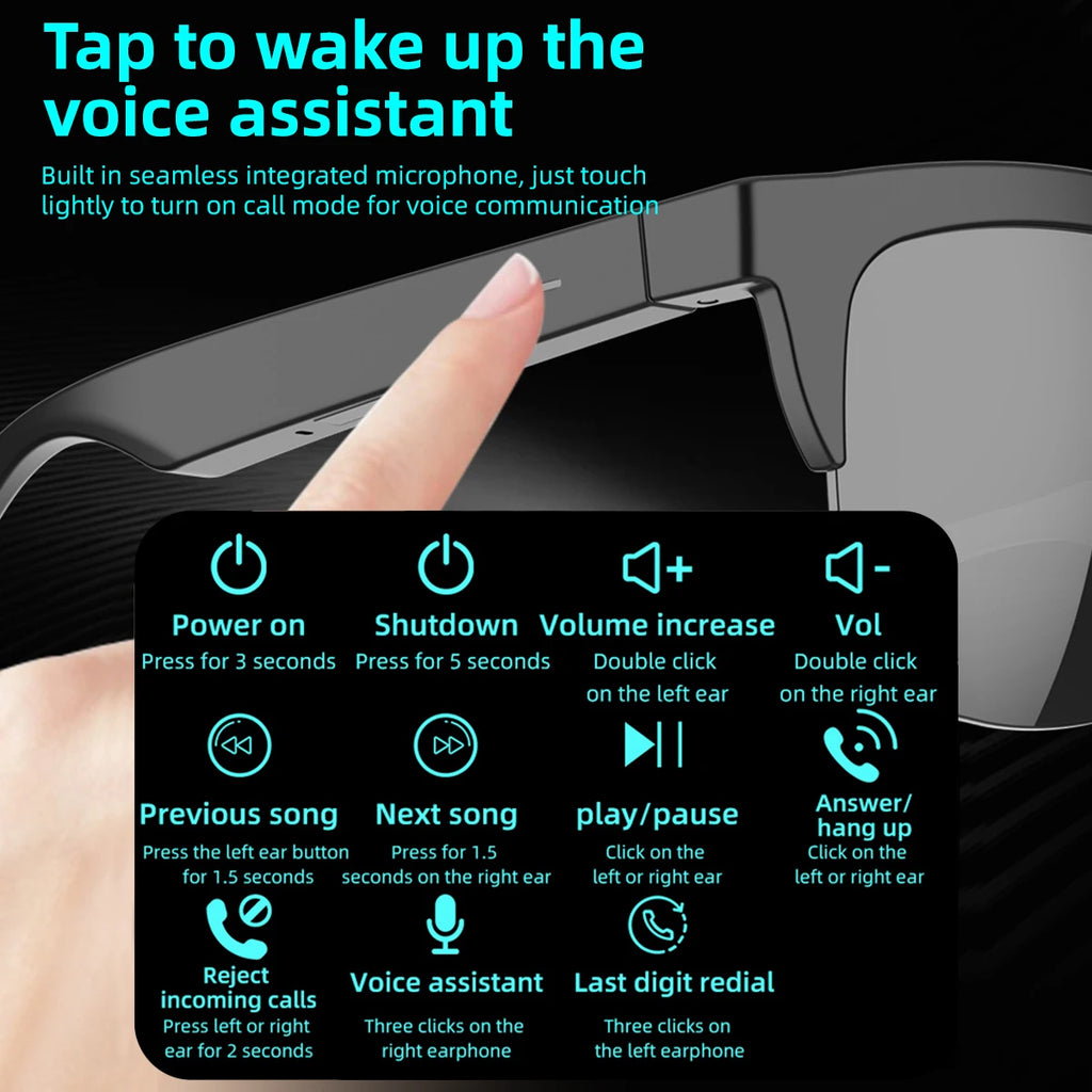 New Electronic Smart Glasses Music Control Wireless Phone Answer Waterproof Sunglasses Anti-UV Camping Cycling for Men Women Vue