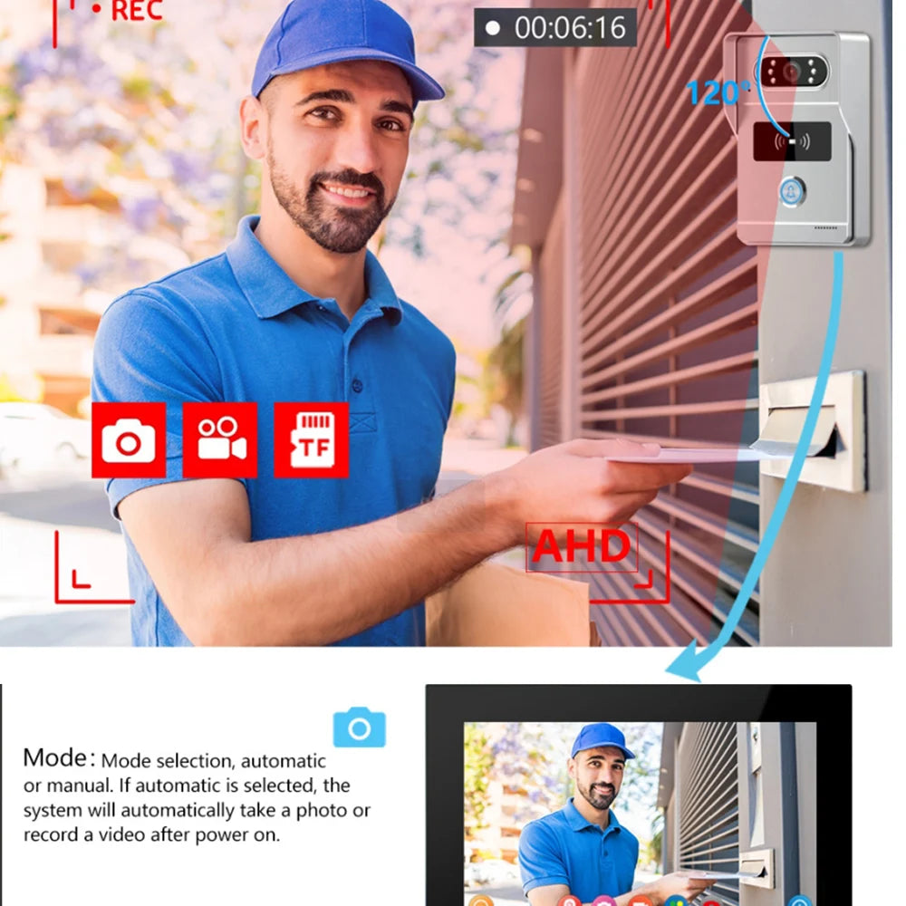 Wireless WiFi video doorbell 1080P 7/10 color touch screen intelligent APP home intercom system support tuya app Vue