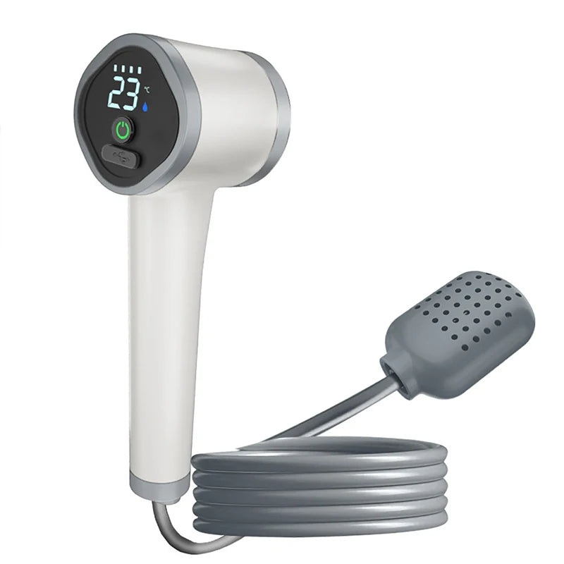 Electric Shower Cordless Handheld Shower Head Rechargeable Human Tourist Mobile Shower for Camping Outdoor Garden Country House Vue White
