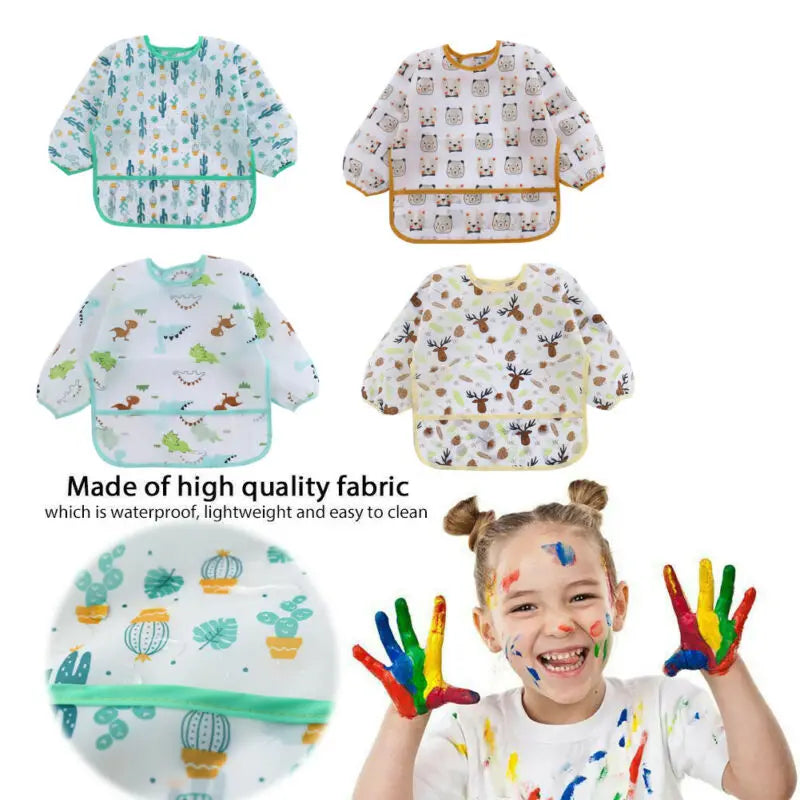 For Kids 0-6 Years New Baby Stuff Toddler Baby BibsCute Children Waterproof Long Sleeve Art Smock Feeding Bib Apron Vue