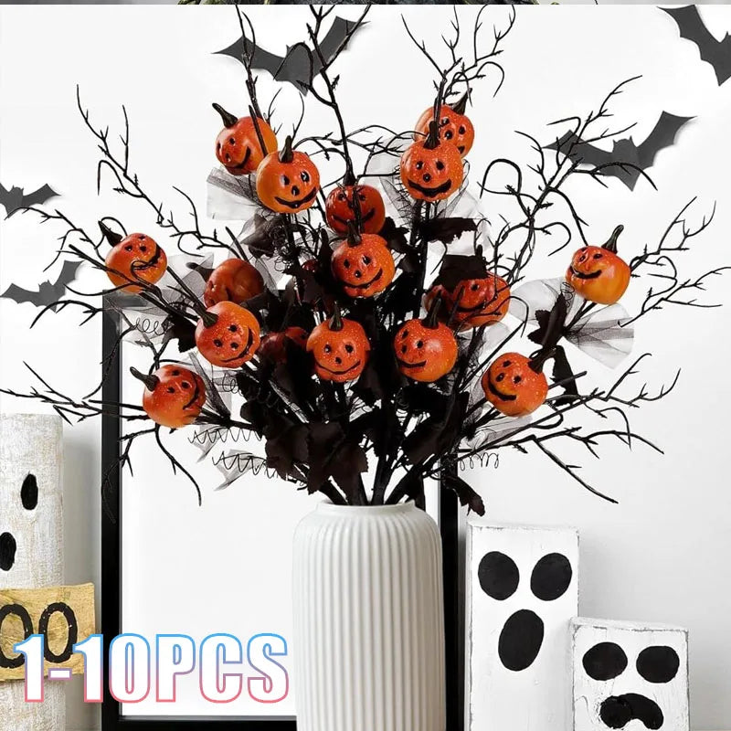 1-10PCS Pumpkin Maple Stem Floral Pick for Indoor Party Table Centerpiece Thanksgiving Halloween Christmas Decor Ornament Vue