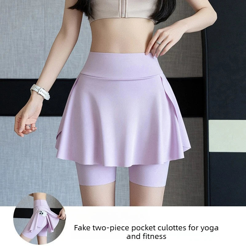 Fake Two Piece Skirt Leggings Yoga Tennis Shorts with Pockets 3 Lengt Bike Shorts for Women Running Gym Outdoor Vue Purple XL