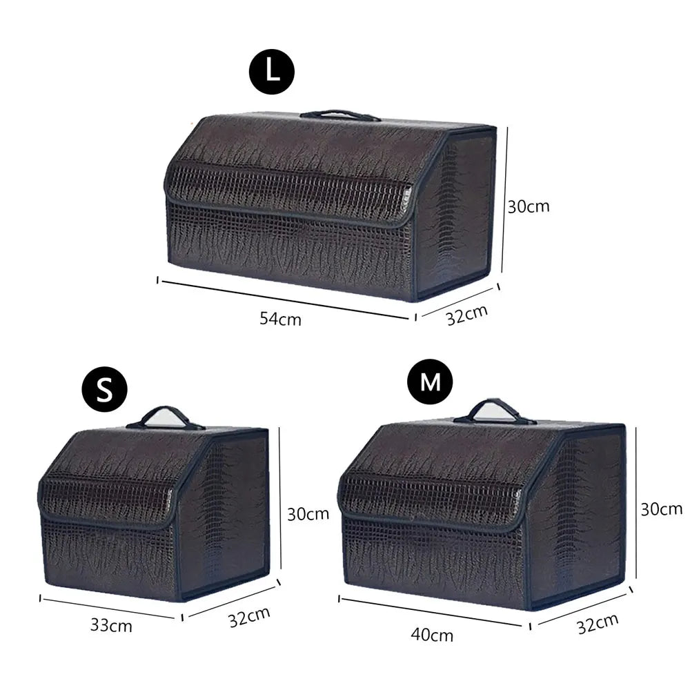 Crocodile Pattern Trunk Storage Box ，Artificial Leather Large Storage Bag Folding Organizer Boxs Waterproof Auto Accessories Vue