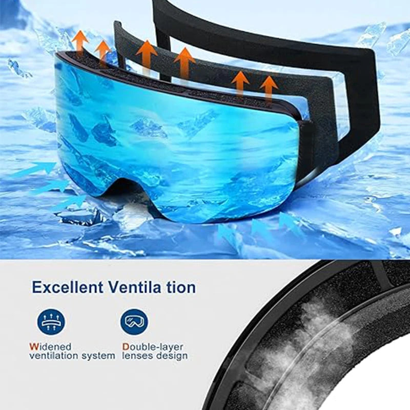 Ski Goggles Full Blue Revo Snowboard Snow Wide Vision Over Glasses Frameless UV Protection Anti Fog Unisex Winter Goggles Vue
