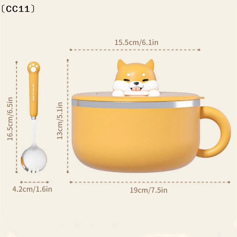Cute Dog Instant Noodle Bowl Stainless Steel Lid Large Fruit Salad