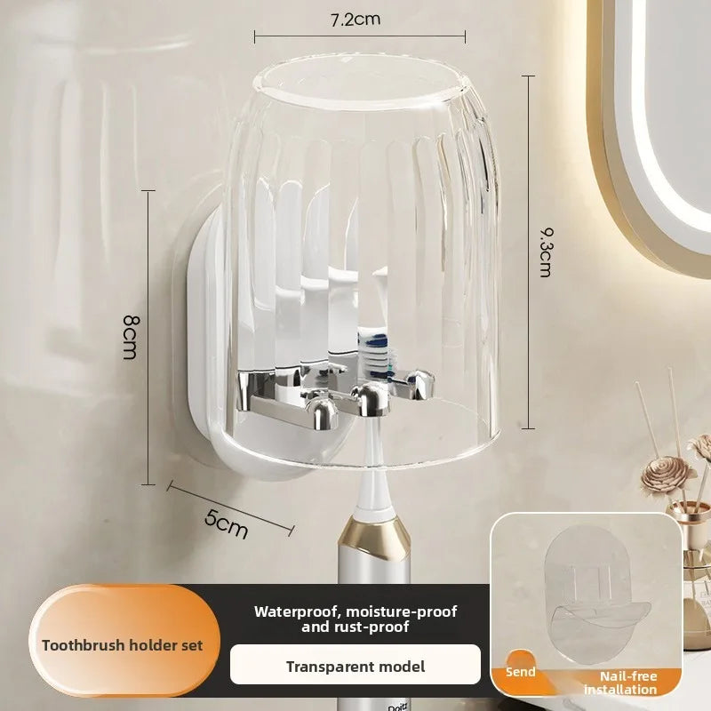 Toothbrush Storage Rack wall Mounted Drain and Wash set Independent Single cup Mouthwash cup Storage rack Vue transparent