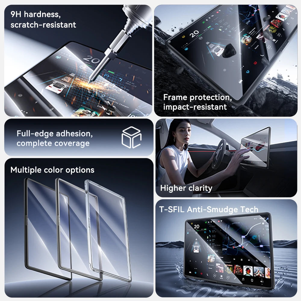 YZ Center Control screen Tempered Glass Film Protector Matte HD with Border Protection case For Tesla Model 3 Y Highland Juniper Vue