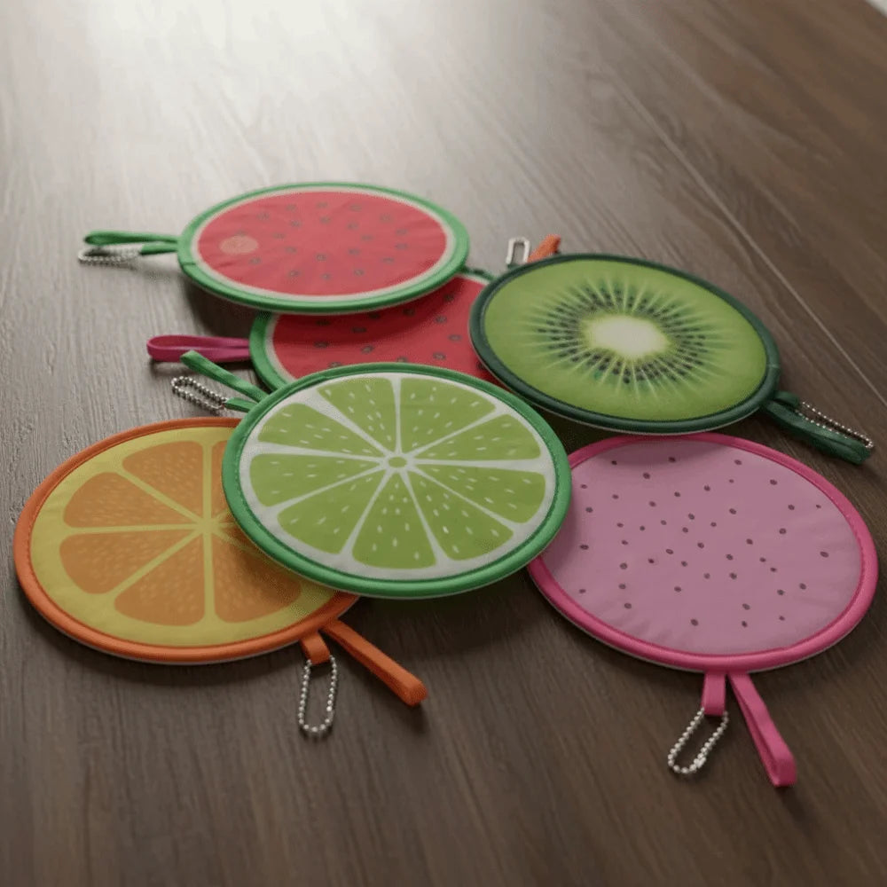 Portable Round Foldable Hand Fans Cartoon Fruit Handheld Folding Fan