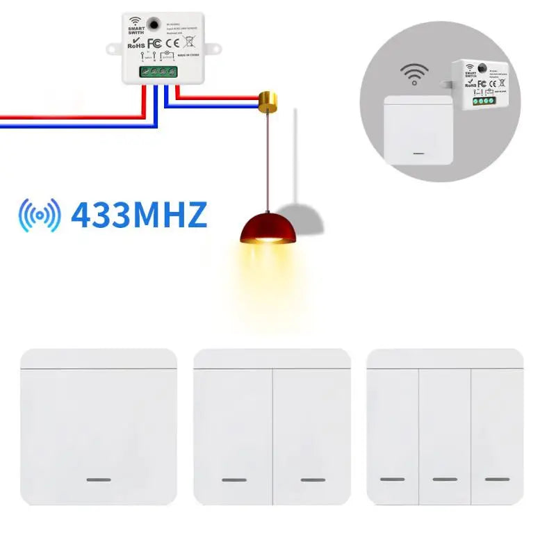 Wireless ON OFF RF433 Module Remote Control Light Switch 1/2/3 Gang Push Button Wall Light Switch For Light Bulb Chandelier Vue