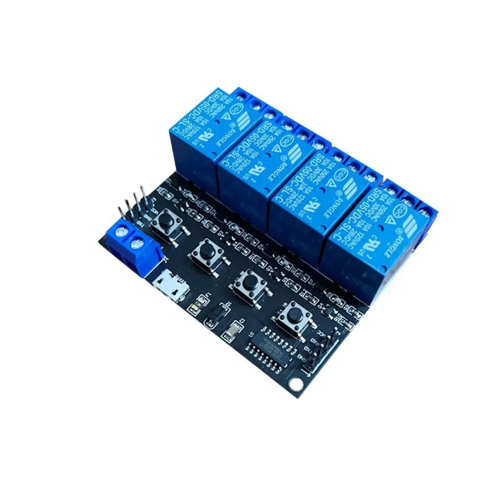 TTL Serial Port 4-channel Relay Module Control Board Self-locking/Interlocking/Jog Modes Key Control 5V Power Supply Relay Vue
