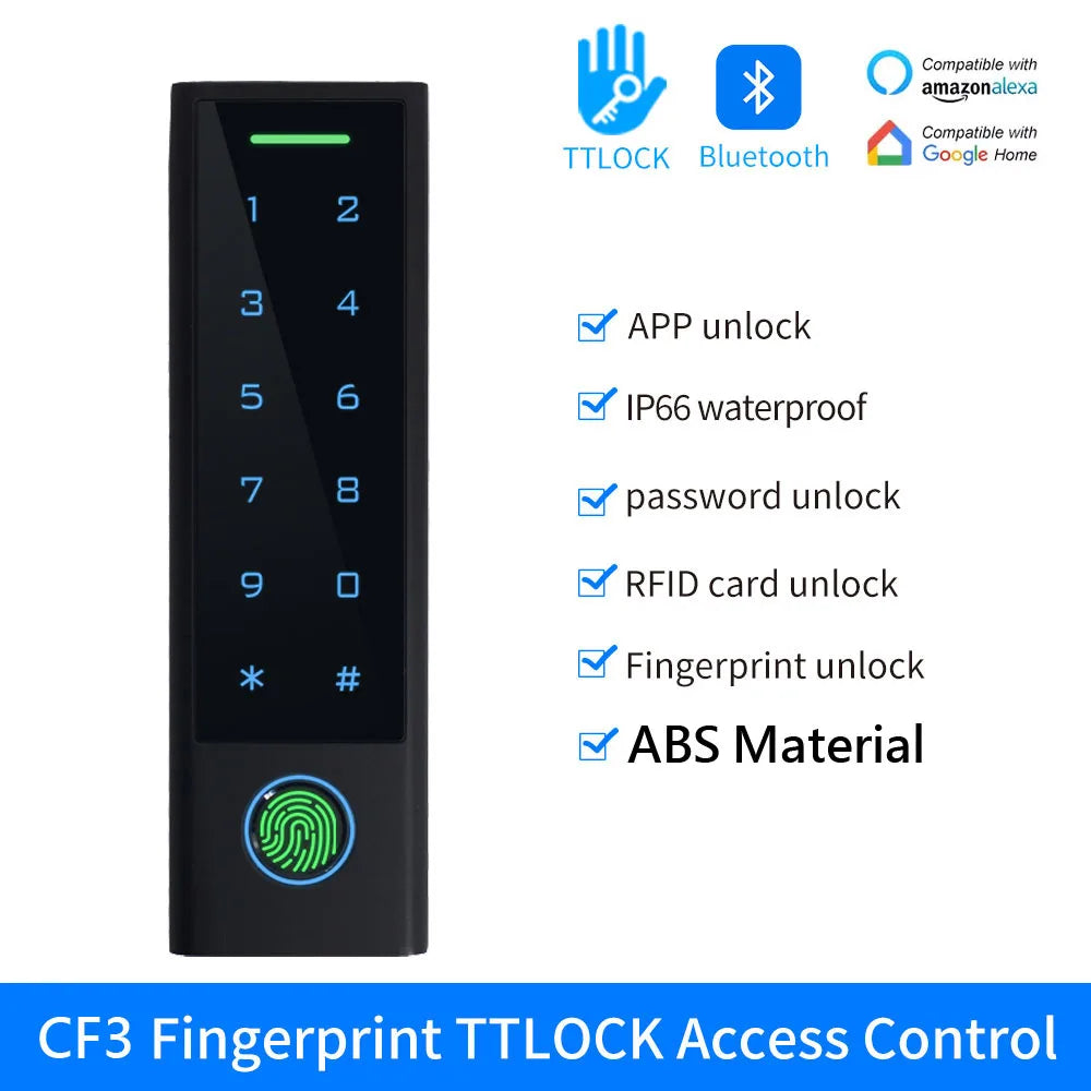 TTLOCK Bluetooth RFID Fingerprint Access Control Keypad Smart Phone Entry Waterproof 13.56Mhz RFID Card Reader Door Gate Opener Vue CF3-TTLOCK