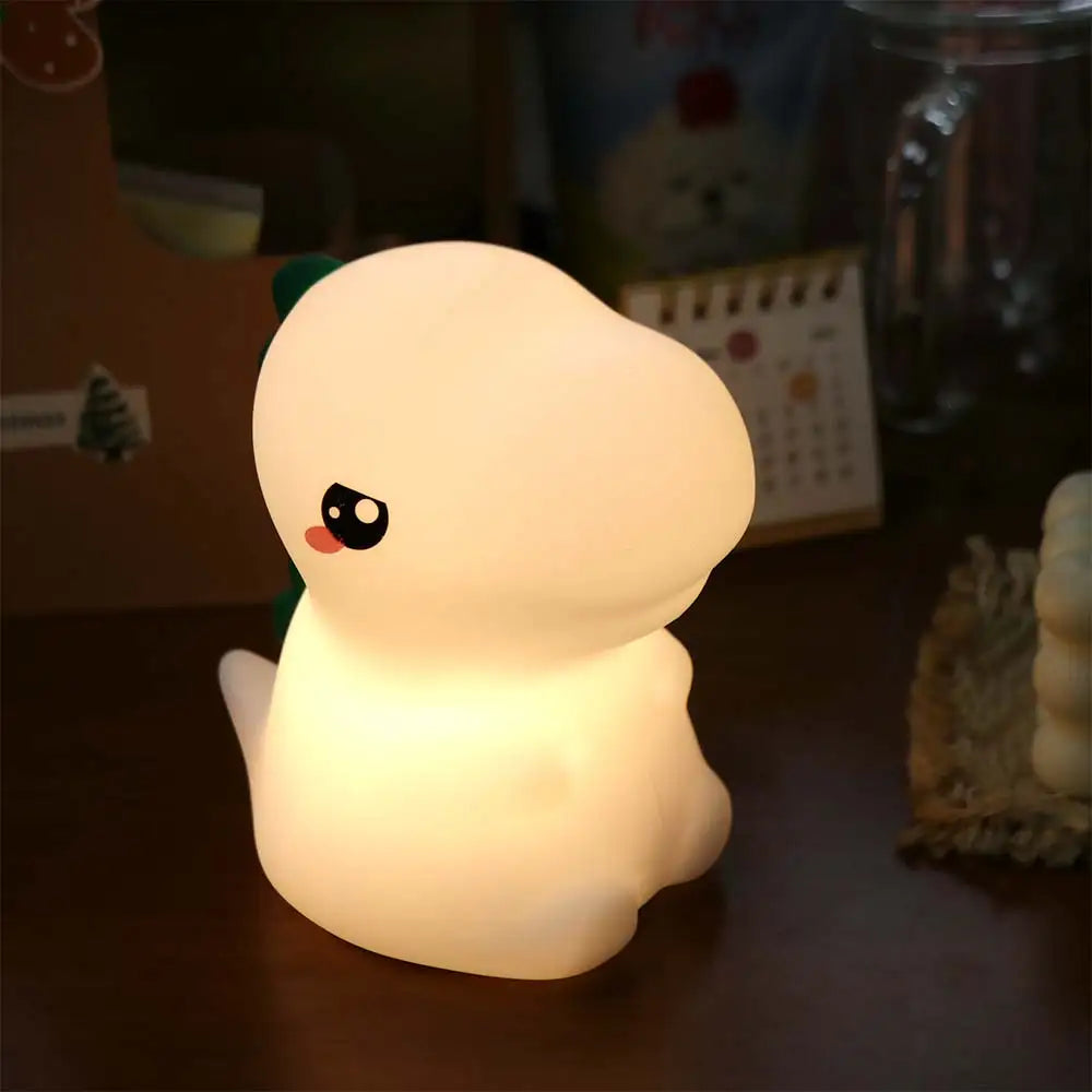 Warm Light Dinosaur Shape Silicone Night Light USB Charging Soft LED Night Lamp Cartoon Rechargeable Dimmable Lamp Bedside Vue
