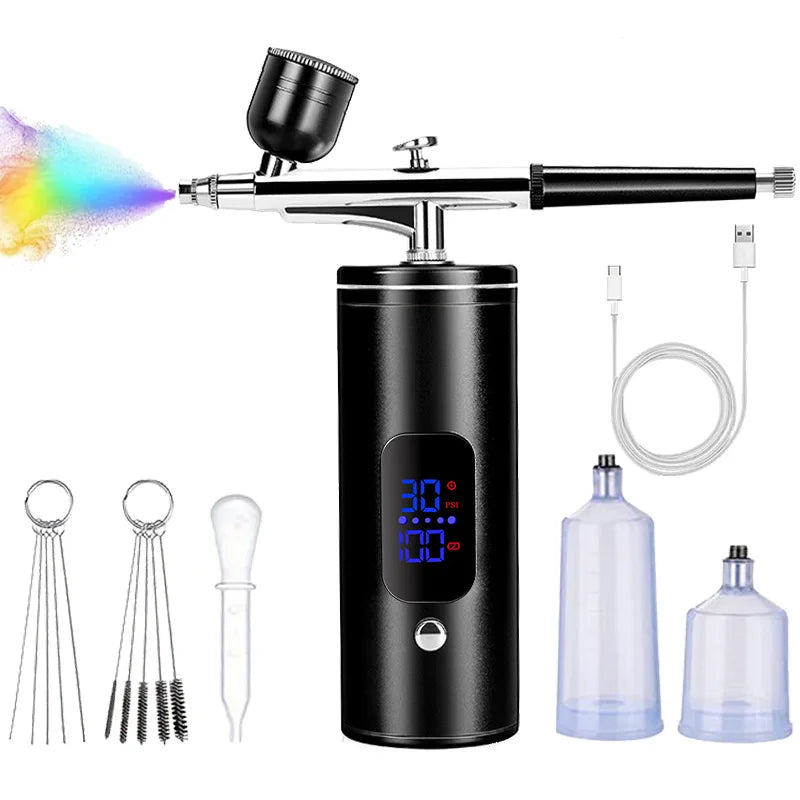 Airbrush Mini Air Compressor Kit Paint Spray Gun Portable For Nail Art Tattoo Craft Cake Pastry Painting Face Hydrating Sprayer Vue