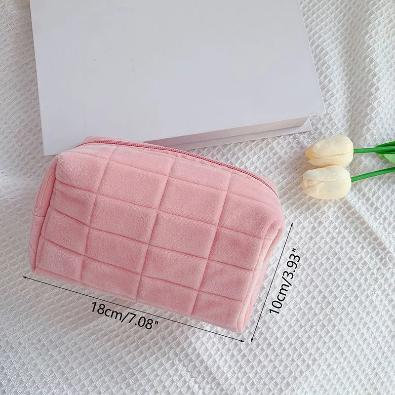 Cute Fur Makeup Bag For Women Zipper Large Solid Color Cosmetic Bag Travel Make Up Toiletry Bag Washing Pouch Plush Pen Pouch Vue