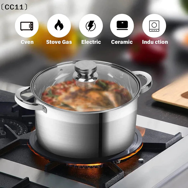 Stainless Casserole Cookware Double Handle Soup Pot Glass Cover