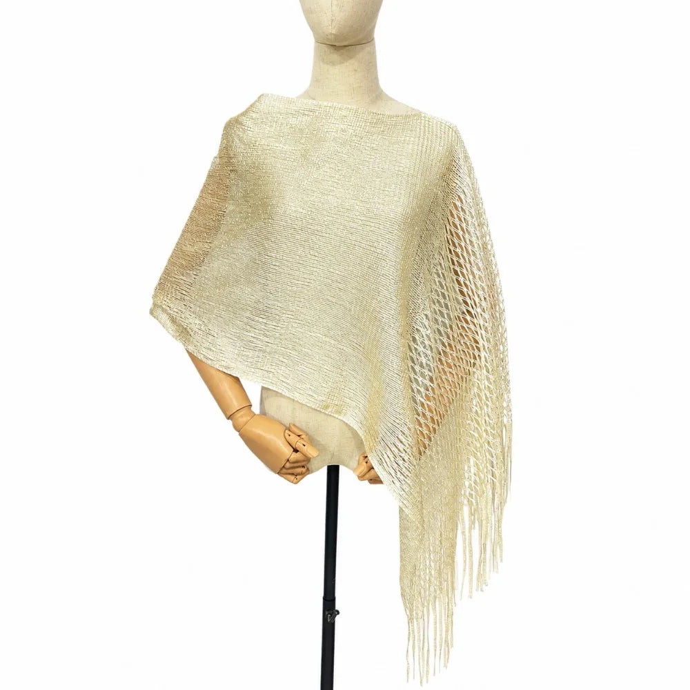 Multicolor Hollow Out Shawl Solid Breathable Glitter Scarf Gold Vue Beige