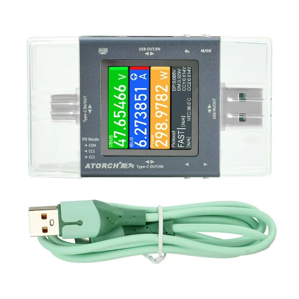 TU13 DC0-50V 6.5A Mobile Phone Charger Capacity Monitor USB+Type-C Voltage Current Meter Power Tester PD Fast Charging Protocol Vue