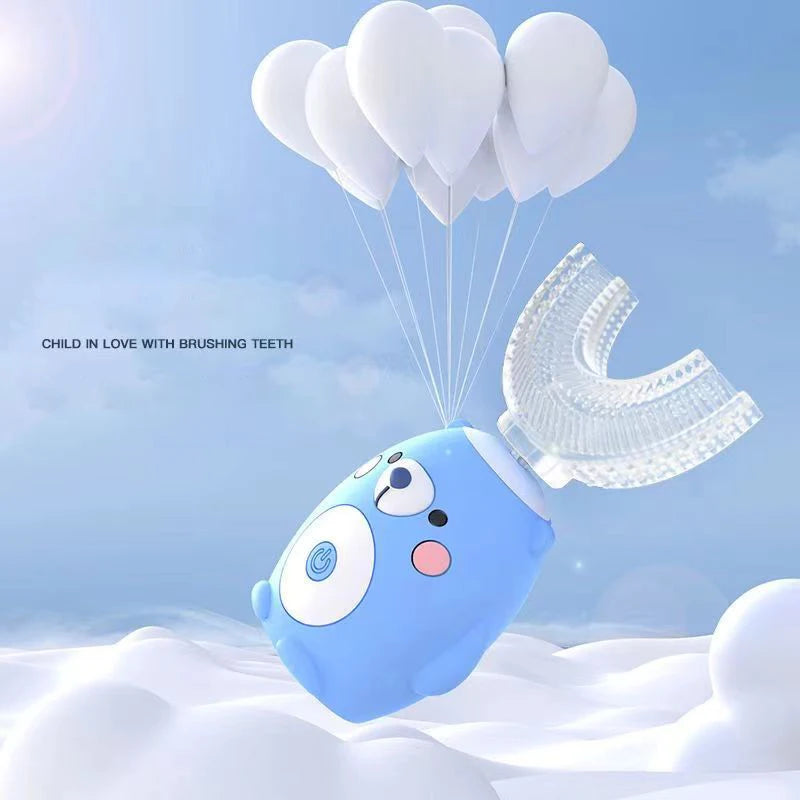 360° Sonic Electric Toothbrush for Kids Children U Shape Automatic Silicone Tooth Brush Smart Timer Rechargeable Blue Light IPX7 Vue