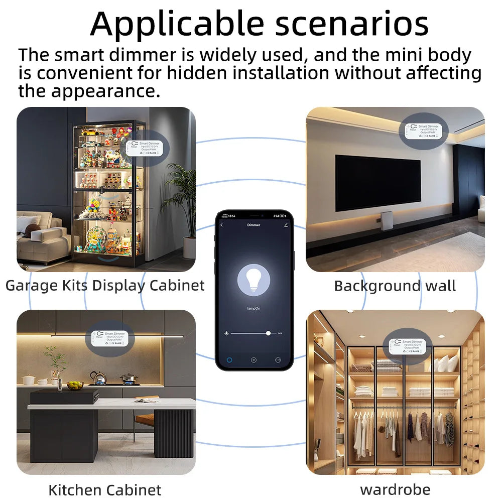 12/24V Tuya Wifi Smart Dimmer Led Smart Dimmer Controller LED Dimming Timer Switch for Kitchen Cabinet Light Driver Cabinet LED Vue