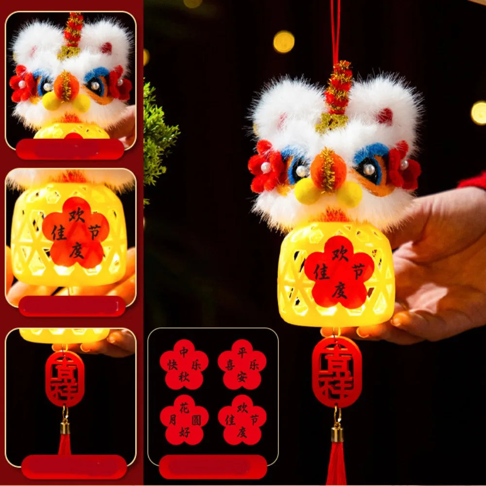 Luminous Mid-Autumn Festival Lantern Lion Dance Ancient Style Children DIY Lantern Material Kit DIY Material Bag Lion Awakening Vue Style 3 4inch