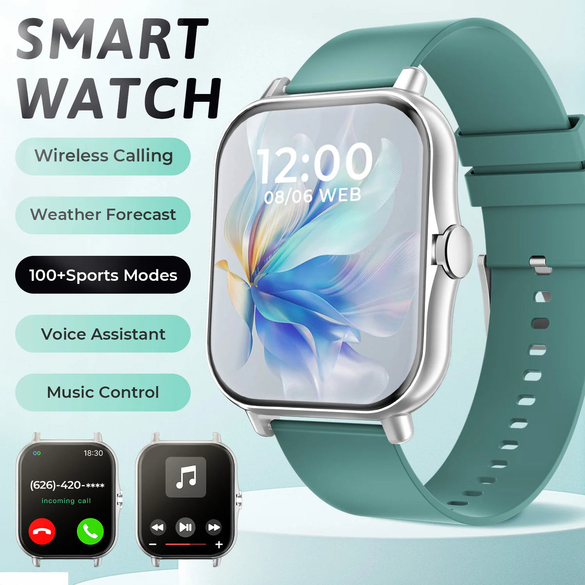 SIMSONLAB New Smart Watch Bluetooth Call Fitness Tracker Heart Rate Sleep Record Outdoor Sport Watch for Android/IOS Men Women Vue green Fashion Sport Watch