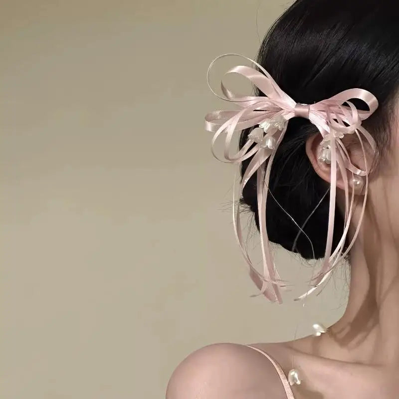 Cherry Blossom Bell Lily Of The Valley Bow Side Hair Clip Fairy Aesthetic Barrettes For Women Vintage Floral Hair Accessory Vue