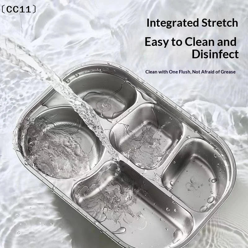 2/3/4 Grids Food Plate Dishes Reusable Stainless Steel Square Divided Dinner Plates Fruit Salad Plate Tableware Container〔CC11〕 Vue