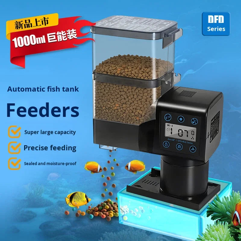 Smart Timing Automatic Fish Feeder for Ornamental Fish Turtles 1000ml Large Capacity Feeder Fish Tank and Aquarium Timer Feeding Vue