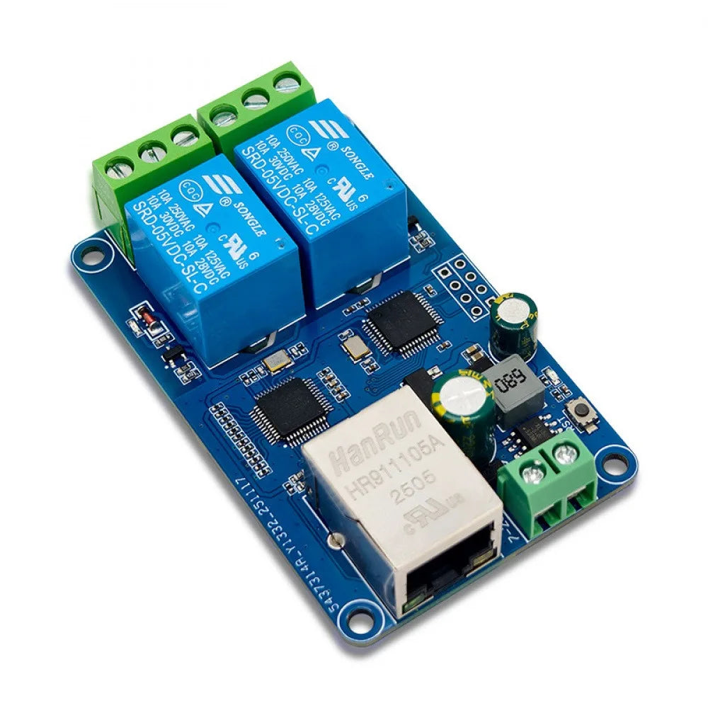 Modbus RTU 2-Channel Ethernet Relay Module W5500 TCP Server LAN Control STM32 Board DC7-36V Power Supply with Indicator Light Vue