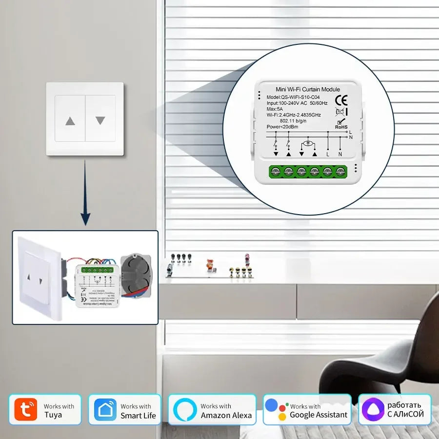 Tuya WiFi Zigbee Smart Curtain Switch Module Blinds Roller Shutter Motor Smart Life Voice Control Works with Alexa Google Home Vue