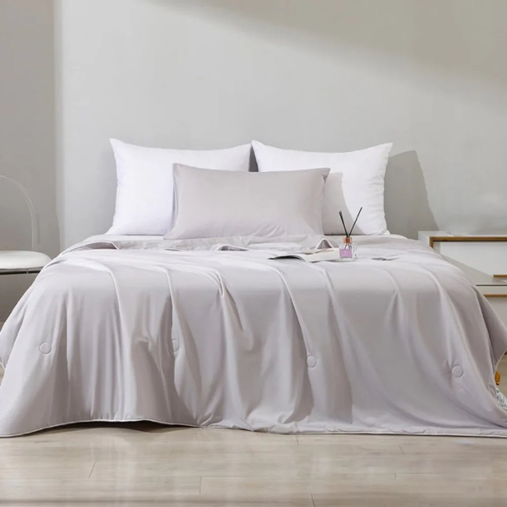 Double Side Air Condition Comforter Cooling Fabric Solid Color Summer Thin Quilt Quilting Lightweight Cooling Blanket Dormitory Vue Grey 59.06x78.74 in