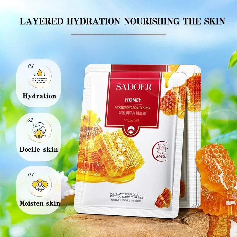 Honey Hydrating Facial Mask, Made with a Lightweight and Soft Film Cloth, Adheres Closely to the Skin, Hydrates and Moisturizes, Helps Improve Dryness, Dehydration, and Roughness, and Leaves Skin Moisturized, Tender, and Beau Vue