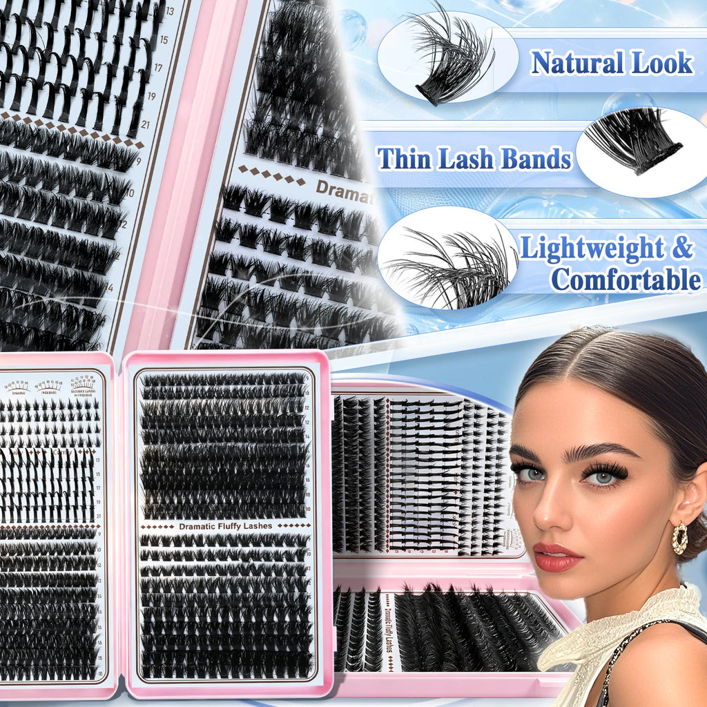 QUEENICE Lash Clusters Kit, Eyelash Extensions Set, 80D,100D 120D Spikes Eyelash Bottom Lashes Clusters Mixed Length Eyelashes Vue