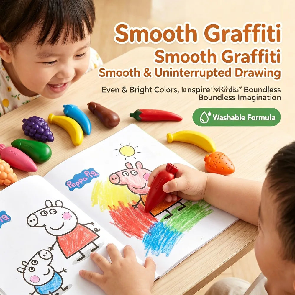 12-color Fruit-shaped Crayons Non-dirty Hands Can Be Washed Children's Brushes Educational Stationery Colores Para Pintar Niños Vue